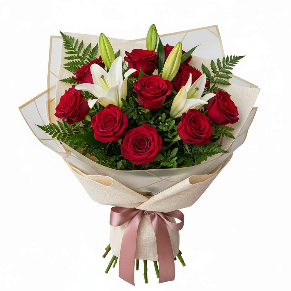 Букет высокая поэзия в Красной Поляне Кировской области Букет цветов из: Лилии и Розы в Красной Поляне Кировской области