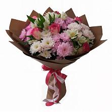 Букет Розовое очарование в Красной Поляне Кировской области Букет цветов из:  Хризантемы, Альстромерии и Розы в Красной Поляне Кировской области